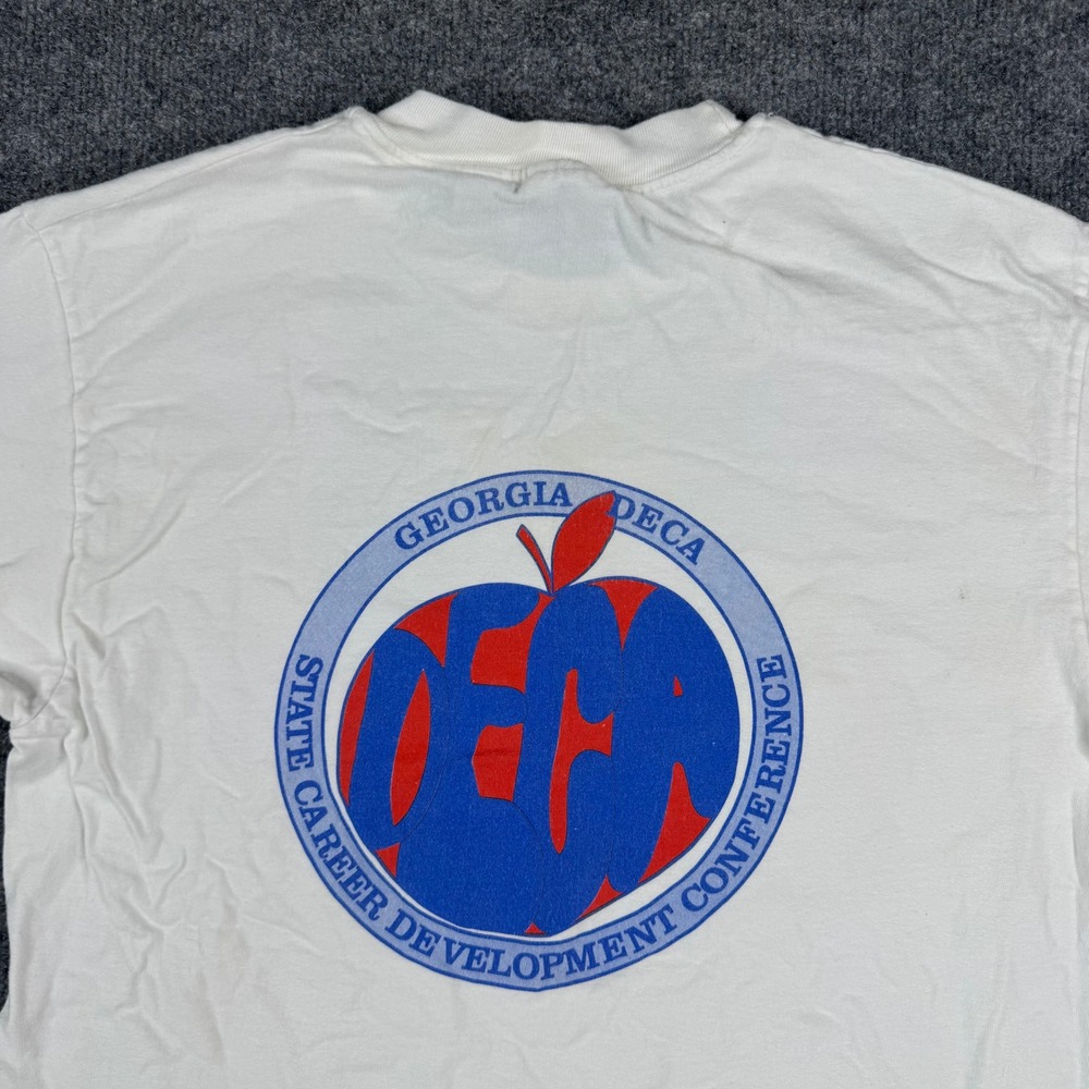 Hanes T-Shirt Mens Size L White Georgia DECA Graphic Cotton Fair Stained USA